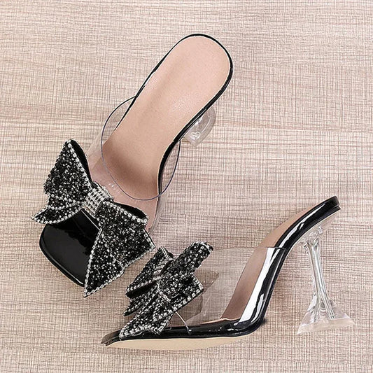 🍒Women’s summer shoes high heel sandals evening party wear slippers mid heel crystal shoes transparent Surprise Yourself With These Party Poppers