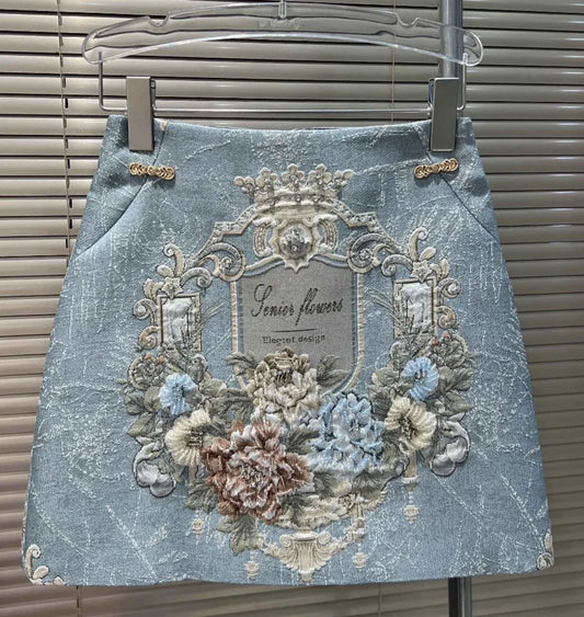 🍒vintage evembroiderd mini skirt high waist quality luxury diamonds short jeans skirt women Jacquard fabric high street quality casual clothing for women female fashion wear smart casual party wear Vintage Vantage