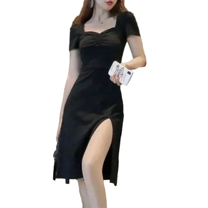 🍒black dresses midi fashion trendy Y2k aesthetic summer wear sweet heart kneck outfit evening party wear smart casual women clothing Be A Sweet Heart To Yourself And Buy This