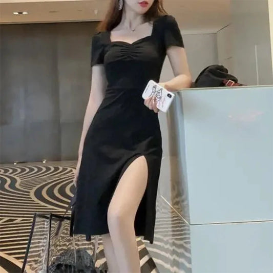 🍒black dresses midi fashion trendy Y2k aesthetic summer wear sweet heart kneck outfit evening party wear smart casual women clothing Be A Sweet Heart To Yourself And Buy This