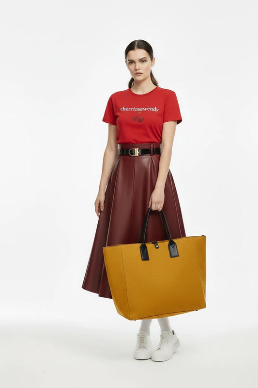 🍒Red pu skirt high end goddess fashion a-line leather midi mid length umbrella skirt occasion party wear Get A Little Bottle with A Burgundy