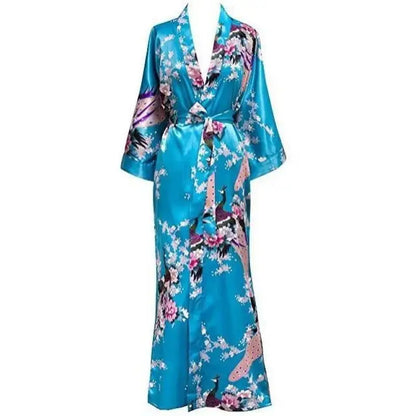 🍒Satin robe women plus size  with flowers peacock print kimono lounge gowns for women bride bridesmaid wedding bathrobe silky nighrwear Sittin' Satin Style