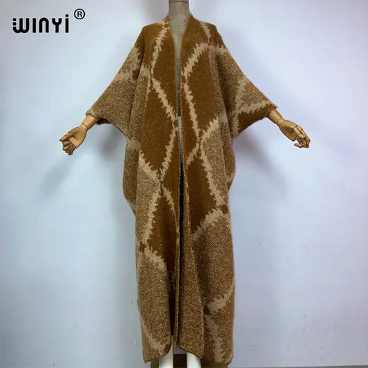🍒Fashion poncho loose fashion print knitted coat neutral loose thick comfortable womens warm fover coat knitted poncho maxi long jacket You'll Get aLONG with A PONCHO