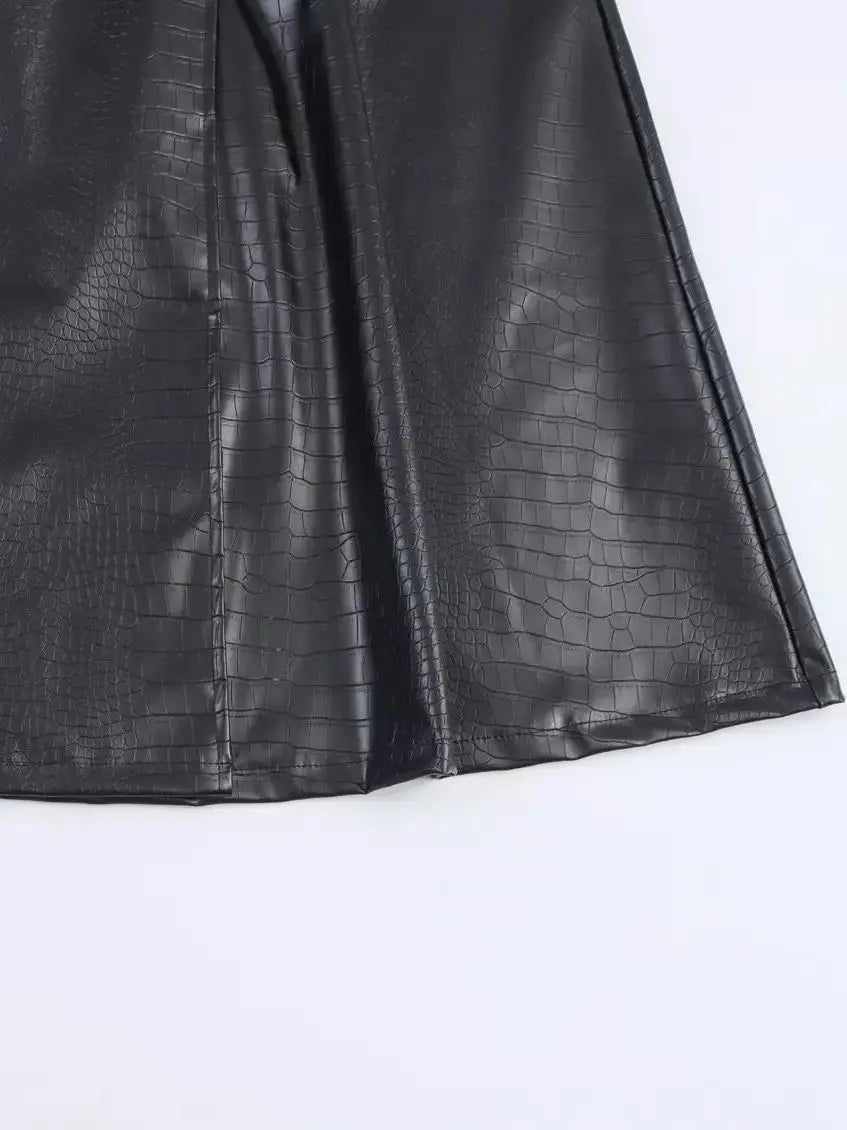 🍒Extra long faux leather trench coat vintage maxi luxury pu double breasted black designer outerwear clothing smart casual Crocodile Style