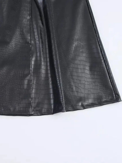 🍒Extra long faux leather trench coat vintage maxi luxury pu double breasted black designer outerwear clothing smart casual Crocodile Style