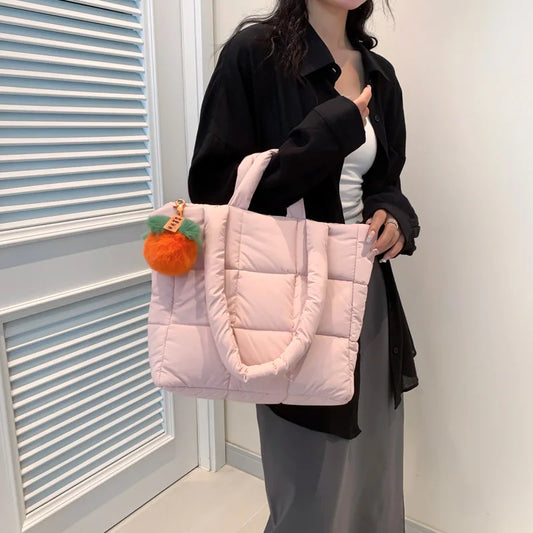 🍒Womens tote handbags quilted puff bag waterproof retro trendy shoulder bag large capacity solid colour soft casual accessory with decoration  don’t get PUFFed out with poor BAGs get this cutie