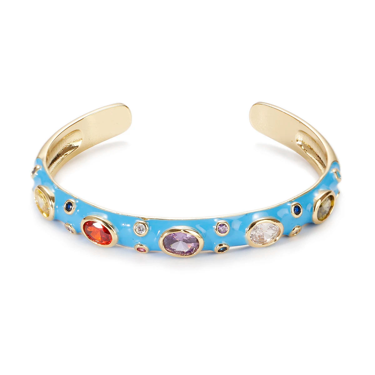 🍒Luxury zircron stone bangle colour crystal bracelet gold color for women summer classic pink oil drip jewlery thin cuff bracelets rhinestones gifts for women