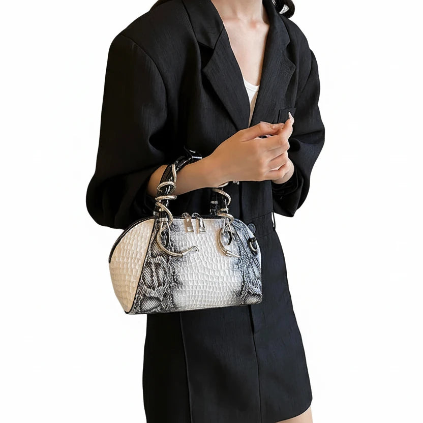 🍒Designer luxury bags for women crocodile pattern grab bag with top-handle hardware wild shoulder crossbody handbag with snake design  Sweet Slippy Snakey