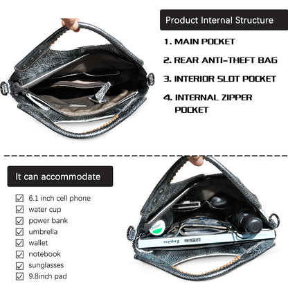 🍒genuine leather designer tote bags for women thick soft real leather luxury designer shopper bags tote purse with zipper grab bag leather silver crossbody bag Shine With Silver style Boast With Browns Back Up With Black