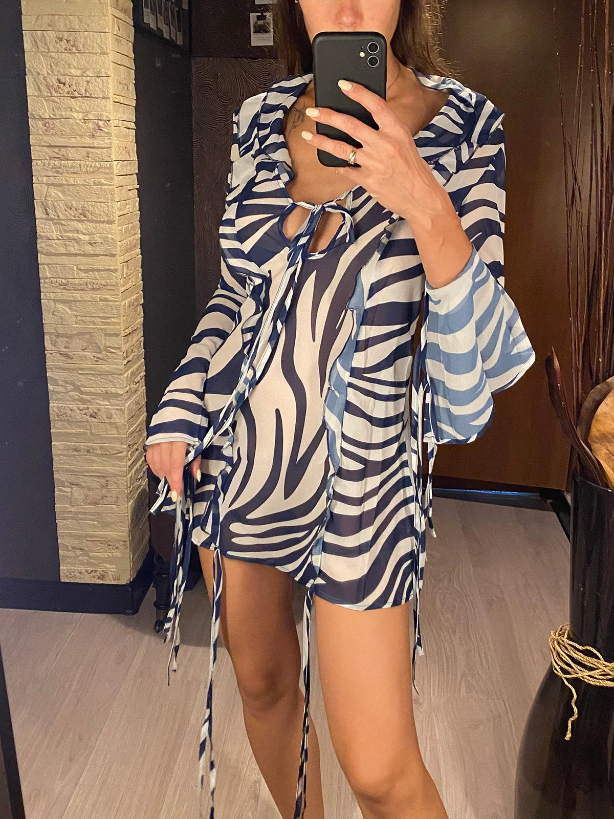 🍒Long sleeve mini sundress striped ruffled dress v-neck for women beach dress party club wear Zip Up This Zeberdy