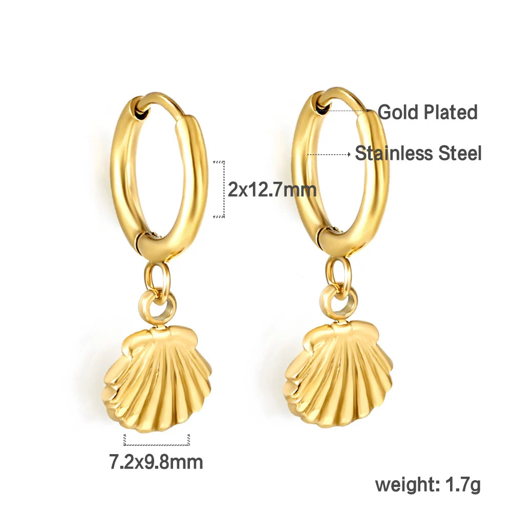 🍒Trendy jewellery stainless steel jewlry oil drip 18K gold plated hoop earrings butterfly shell bee heart earrings smart casual accessories