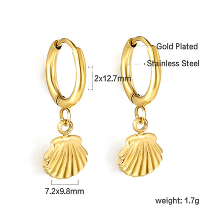 🍒Trendy jewellery stainless steel jewlry oil drip 18K gold plated hoop earrings butterfly shell bee heart earrings smart casual accessories
