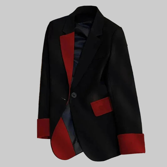 🍒Fashion blazer jacket spring autumn long sleeves black jacket contrast patchwork office cothes for women outerwear smart casual suit coat female chic fashion   Turn Up In Your Contrast