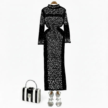 🍒Bodycon o-neck long sleeve dress glitter rhinestone outfit velvet chic vintage style clothing chic autumn fall fashion party occasion wear Get Wine Stoned