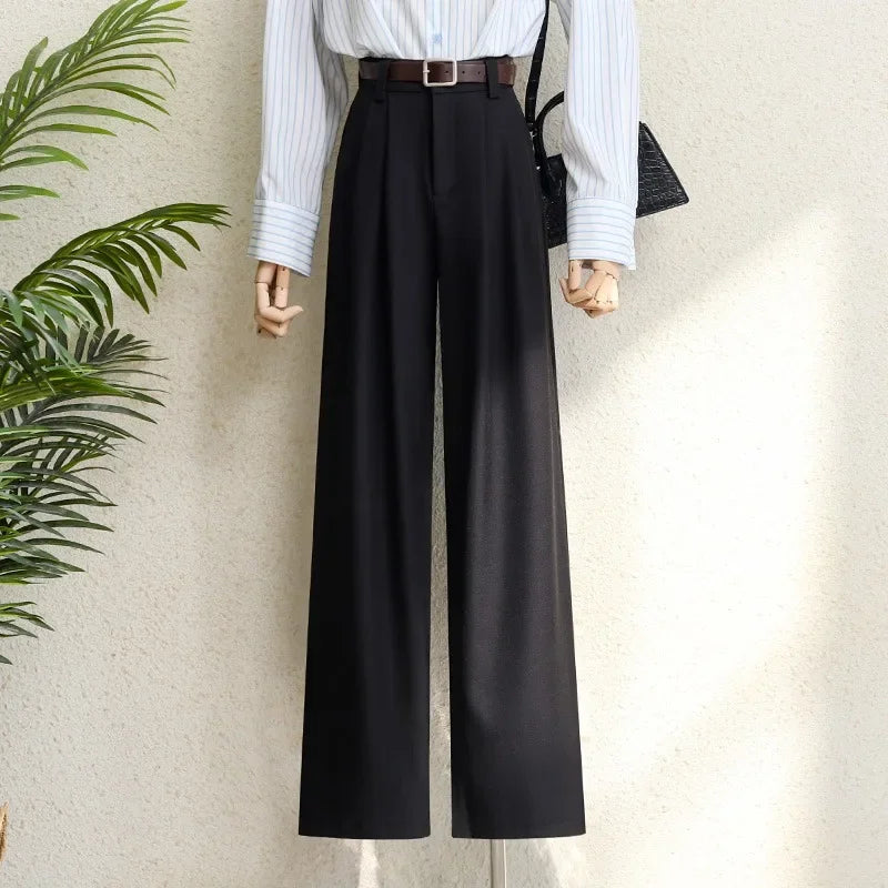 🍒Winter suit pants for Women office elegant high waist trousers wide leg high waist with Pockets smart casual clothing Widely Cool