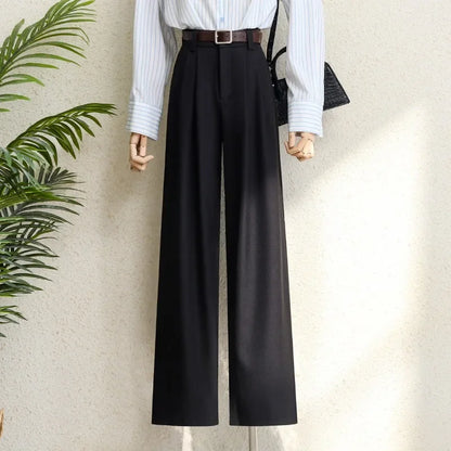 🍒Winter suit pants for Women office elegant high waist trousers wide leg high waist with Pockets smart casual clothing Widely Cool