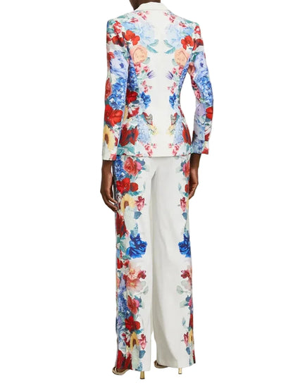 🍒Printed two piece pant set for women lapel long sleeves jacket  blazer and high waist wide leg trouser set floral fashion occasion wear party wear  keep aSIDE of FLORAL and SUITs