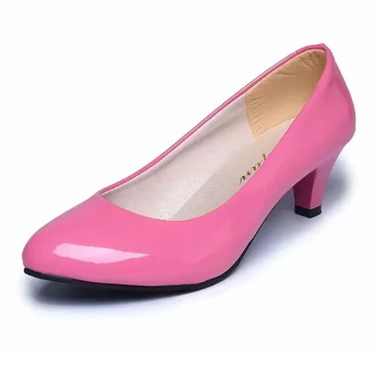 🍒Women pumps shoes pu easy simple slip-on high heels for women wedding shoes low heel footwear for evening gown size 34-42   occasion footwear for office Foot hold Fashion Footwear