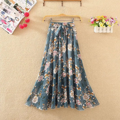 🍒Chiffon a-line skirt high waist long smart casual women trend modest vintage clothing quality fashion wear Floor-all With This Floral
