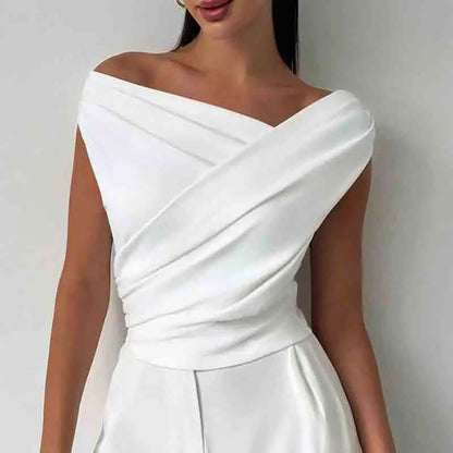 🍒Fashion office wear female slash neck top sleeveless one shoulder top for women elegant summer shirt white black off shoulder top holiday wear blouses smart casual vacation clothes Make No Mistake Close This Drape