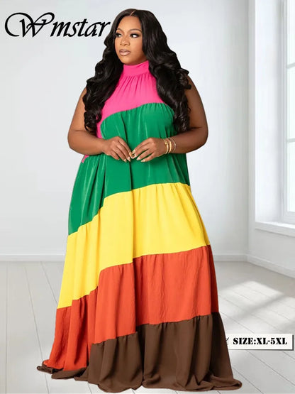 🍒Print maxi dress outfit fashion loose outfit colour block clothes female plus size fashion wear smart casual clothing Multiple Wear