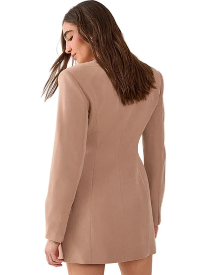 🍒Collar blazer dress womens dress with belt urban Waist-fit side belt design chic clothing for women pocket full sleeve solid dresses  Nip Fit Slick Chic