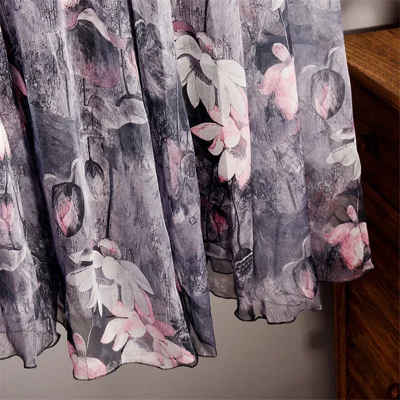 🍒Vintage bohemian long skirt full elegant chiffon fashion beach wear smart casual women high waist maxi skirt outfit summer Clothing Fill Your Basket With Roses