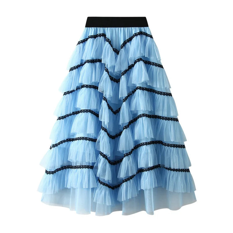 🍒Mesh cake skirt elasticated waist summer fashion midi long skirts for women female smart casual clothes princess skirts for adults occasion party wear Teirs Of Fashion Passion