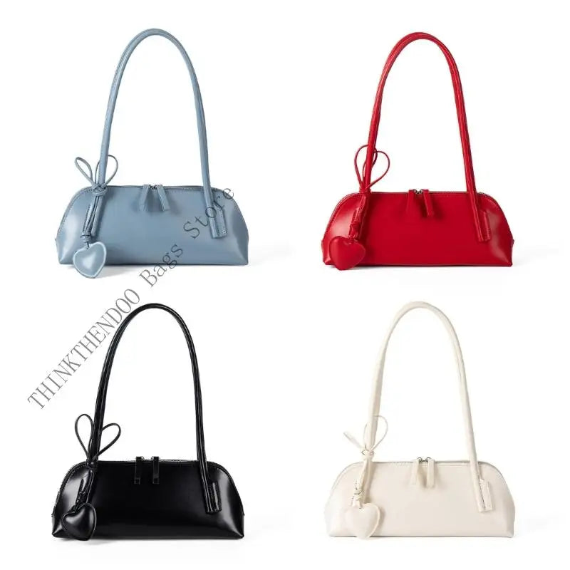 🍒Shoulder bag under arm for women with detachable heart charm pu leather handbag spacious underarm bags east west bag grab bag No Need To Go West To Get This East