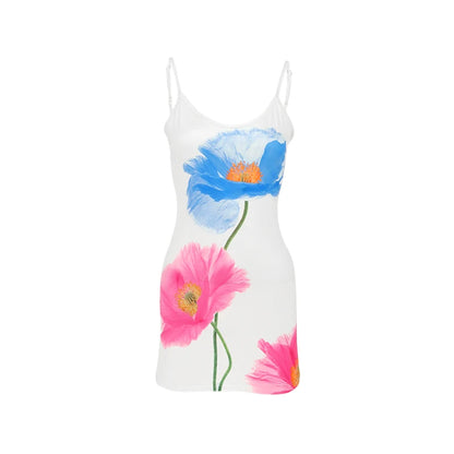 🍒Backless mini dress women summer fashion print clothing sleeveless sphagetti strap outfit White background elegant smart casual clothes Big Up Florals