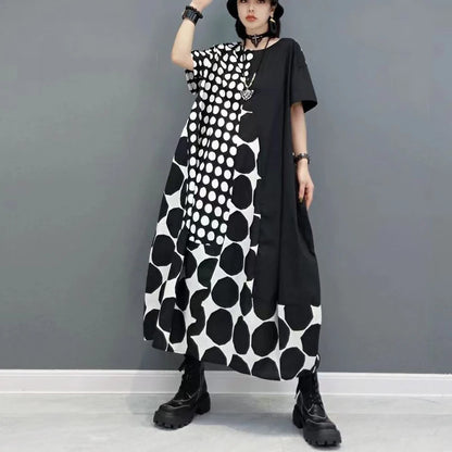 🍒Polka dot fashion summer clothing plus size for woman pullover dress a-line loose fit chic casual wear Spot the Spots
