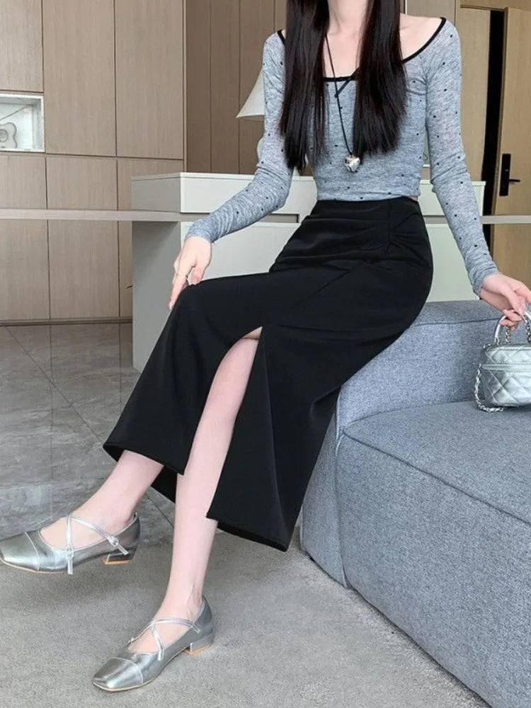 🍒Skirts for women solid high waist skirt outfit one piece fashion streetwear split bodycon  Y2k occasion midaxi fashion party wear Gather Style In A Split Second