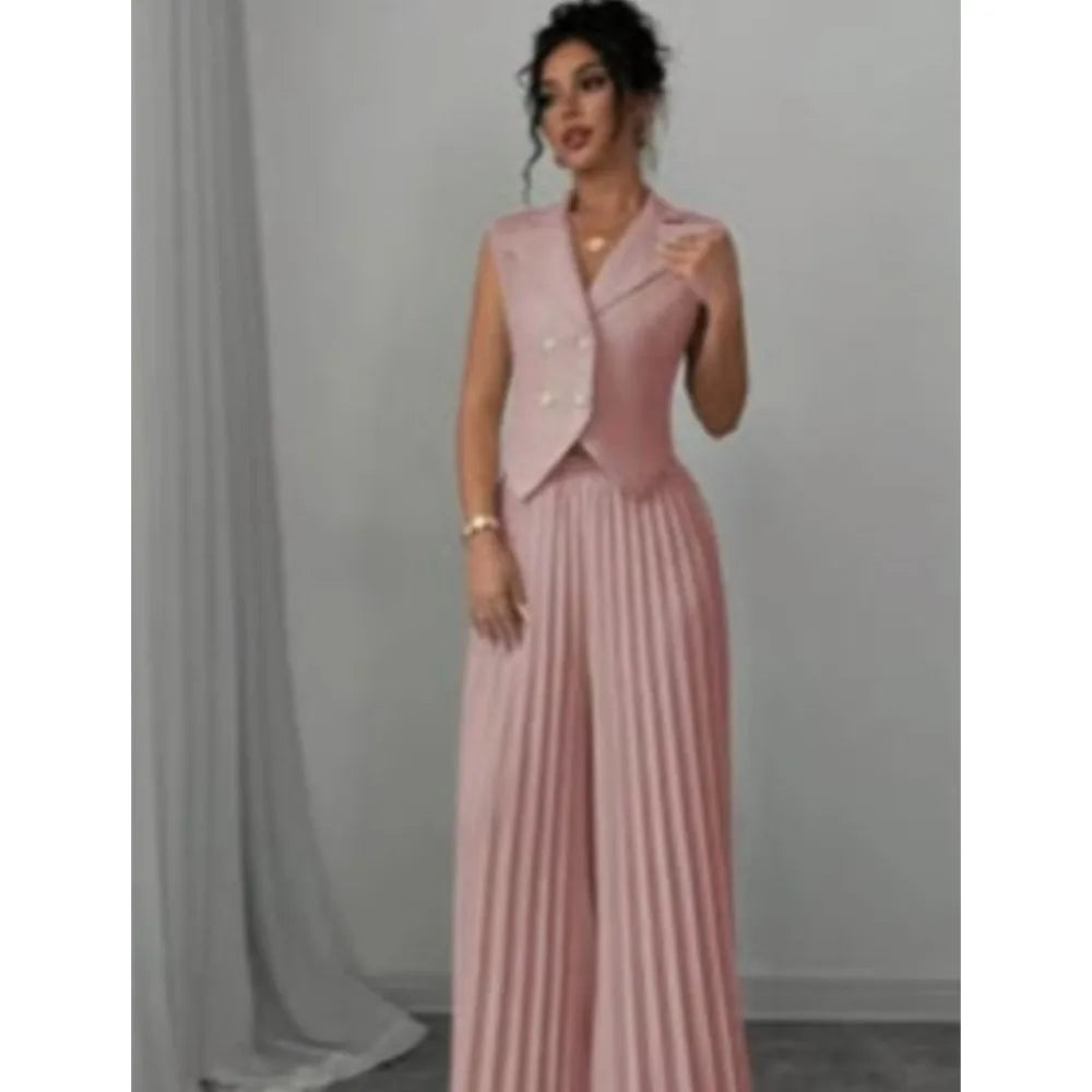 🍒Womens vest outfits cropped waistcoat plus trousers two piece set formal spring summer fashion retro wide-leg pleated pants and slimming sleeveless cropped vest occasion wear  smart casual Invest In A Vest Set