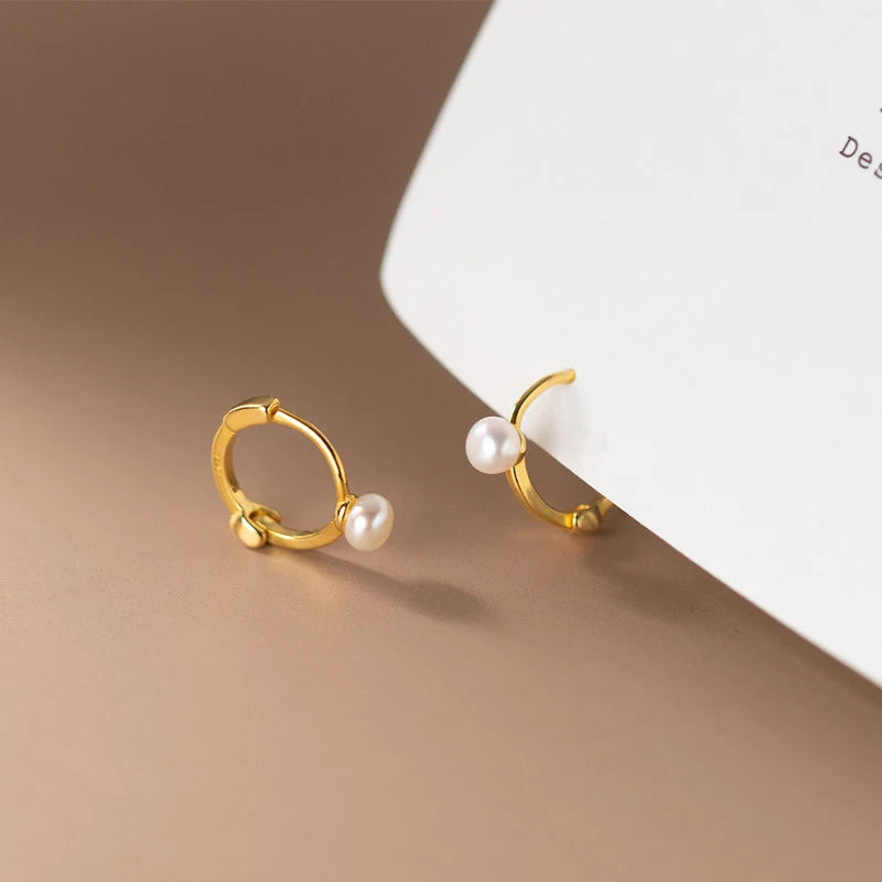 🍒925 Sterling silver fashion earrings pearl huggies natural pearl hoop earrings for women daughter wedding jewellery simple style Get This Gift Got