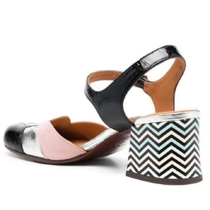 🍒Genuine leather chunky heels sandals womans pump sandals buckle ankle strap shoe open back wedding guest 33-46 shoes smart casual occasion footwear Chuck In Your Chunks