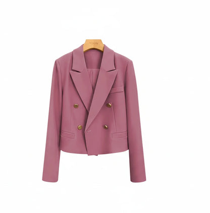 🍒Crop blazer for women long sleeve short double breasted Jacket smart casual outerwear  occasion spring and autumn fashion   Cream Of The Crop Cool