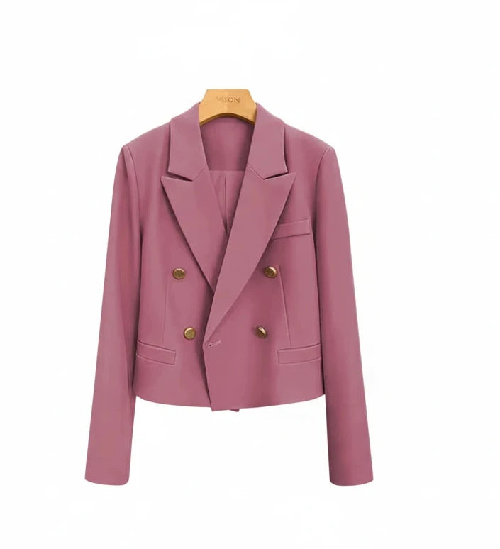🍒Crop blazer for women long sleeve short double breasted Jacket smart casual outerwear  occasion spring and autumn fashion   Cream Of The Crop Cool
