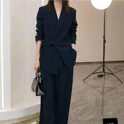 🍒Blazer suit casual jacket women and matching wide leg pants cool loose blazer outfit wide leg long pants two piece set female fashion wear Slick Chic