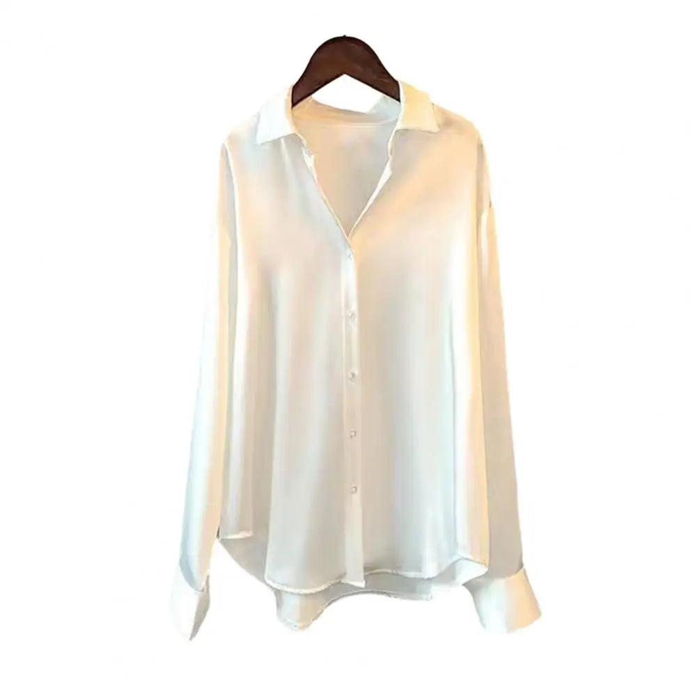 🍒Satin shirt women fashion smooth fabric versatile collar shirt elegant casual loose office long sleeves tops party evening wear party wear Super Sensual Satin