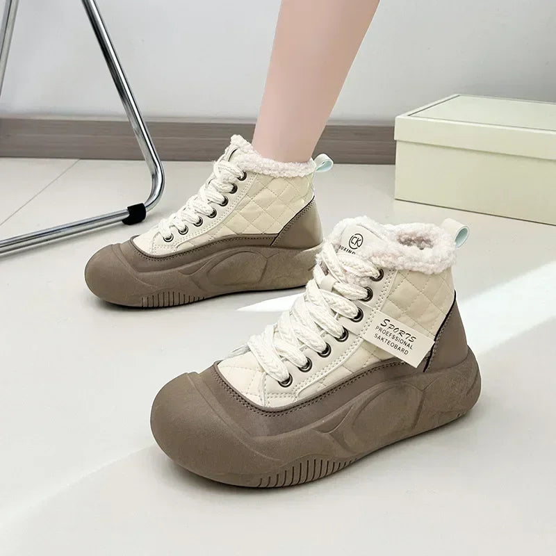 🍒Plush boots thickened sole snow boots comfortable wear-resistant warm thick-soled shoes for ladies trendy lace up shoes casual walking footwear for women Buy Into Bootie Beauties