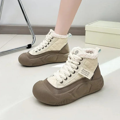 🍒Plush boots thickened sole snow boots comfortable wear-resistant warm thick-soled shoes for ladies trendy lace up shoes casual walking footwear for women Buy Into Bootie Beauties