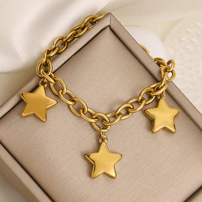 🍒Chunky star bracelet thick  stainless steel pendant chain silver bracelet for women gold plated stars wrist jewellery  you will be STAR-tled When You Get This