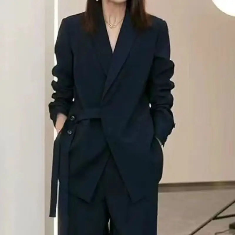🍒Blazer suit casual jacket women and matching wide leg pants cool loose blazer outfit wide leg long pants two piece set female fashion wear Slick Chic