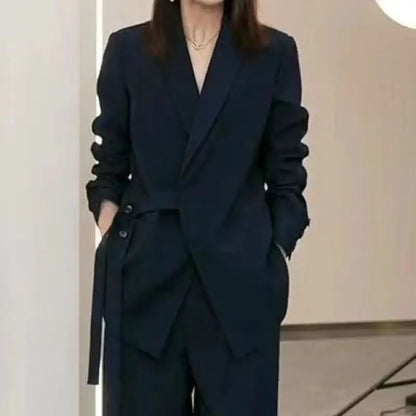 🍒Blazer suit casual jacket women and matching wide leg pants cool loose blazer outfit wide leg long pants two piece set female fashion wear Slick Chic