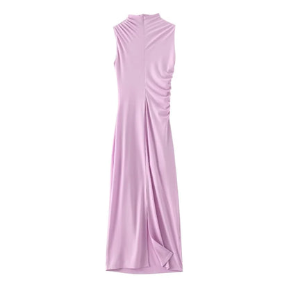 🍒Summer women's fashion solid colour ruched dress party occasion clothing midaxi outfit sleeveless