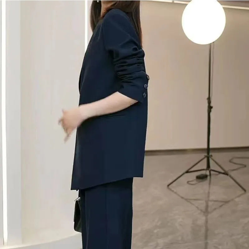 🍒Blazer suit casual jacket women and matching wide leg pants cool loose blazer outfit wide leg long pants two piece set female fashion wear Slick Chic