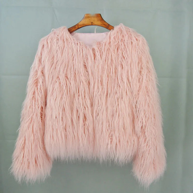 🍒Colorful fur coat for fall winter outerwear fashion pink faux fur jacket thick warm outdoor fashion occasion over jacket women Fluff Up Your Puff