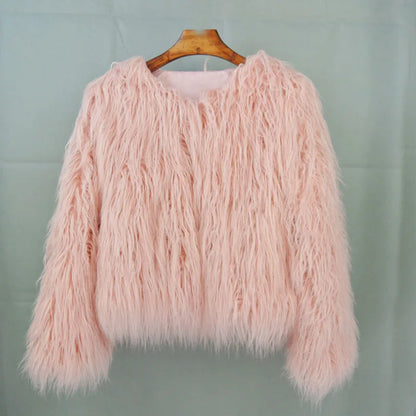 🍒Colorful fur coat for fall winter outerwear fashion pink faux fur jacket thick warm outdoor fashion occasion over jacket women Fluff Up Your Puff