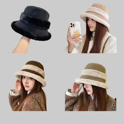 🍒Furry fisherman hat women's autumn winter fleece lined warm bucket hat windproof ear. protection headwear  Primpy Plush Puppie