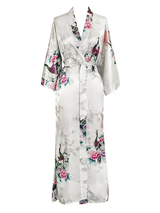 🍒Satin robe women plus size  with flowers peacock print kimono lounge gowns for women bride bridesmaid wedding bathrobe silky nighrwear Sittin' Satin Style